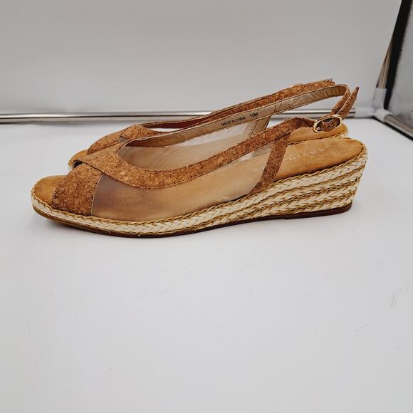 David Tate Portos 10M Brown Cork Espadrille Wedge Heel Slingback Sandals - Picture 2 of 9